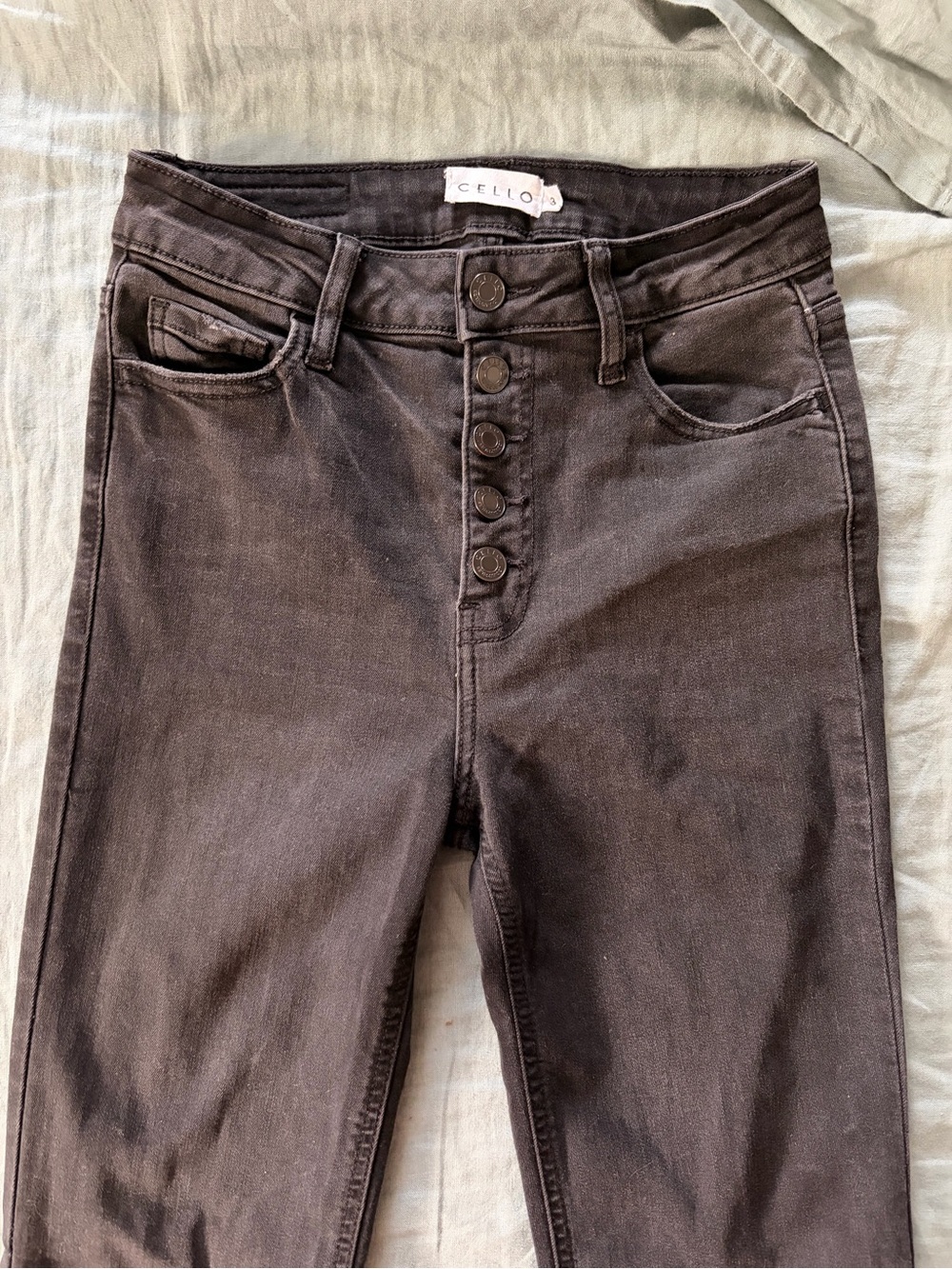 Cello High-Rise Button-Fly Jeans in Faded Black